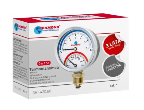 TERMOMANOMETR-TYP:420 TERMOMETR BM-80-2-G1/2B-6-0/120-2-26-10 Z CIŚNIENIOMIERZEM 10-B-80-G1/2B-2,5 - 0/6bar - 2
