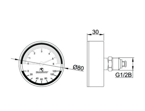TERMOMANOMETR-TYP:420 TERMOMETR BM-80-3-G1/2B-6-0/120-2-26-10 Z CIŚNIENIOMIERZEM 20-B-80-G1/2B-2,5 - 0/6bar TYŁ - 4