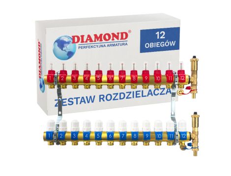 ROZDZIELACZ DO OGRZEWANIA PODŁOGOWEGO Z PRZYŁĄCZEM 1 x 3/4 12 sekcje DIAMOND - 2