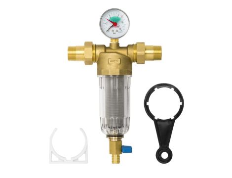 FILTR MECHANICZNY Z PŁUKANIEM WSTECZNYM Z MANOMETREM I ZAWOREM SPUSTOWYM, DN25, 1" - 2