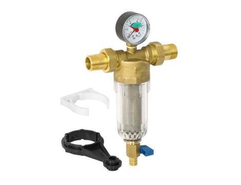 FILTR MECHANICZNY Z PŁUKANIEM WSTECZNYM Z MANOMETREM I ZAWOREM SPUSTOWYM, DN25, 1"