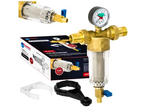 FILTR MECHANICZNY Z PŁUKANIEM WSTECZNYM Z MANOMETREM I ZAWOREM SPUSTOWYM, DN25, 1" - 3
